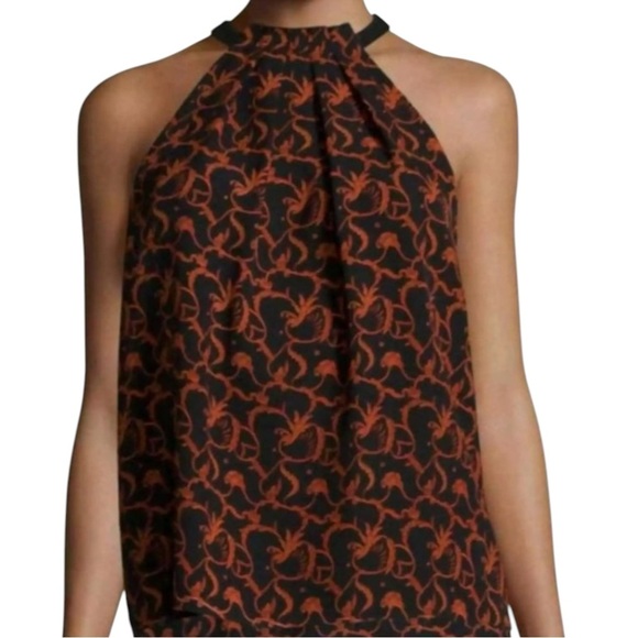 A.L.C.- “Mari” Silk, Printed, Halter Top in Black/Rust, Relaxed Fit - Size 4 - Picture 1 of 12
